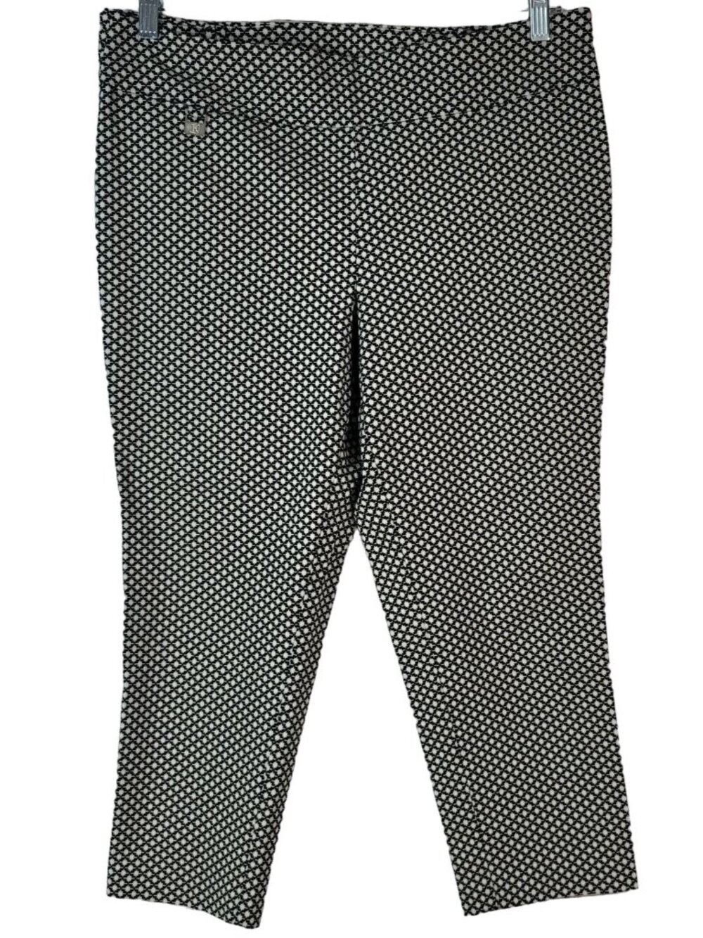 Rafaella Women Comfort Cropped Pants Black Tan Size 18 Flat Front Pull On Career